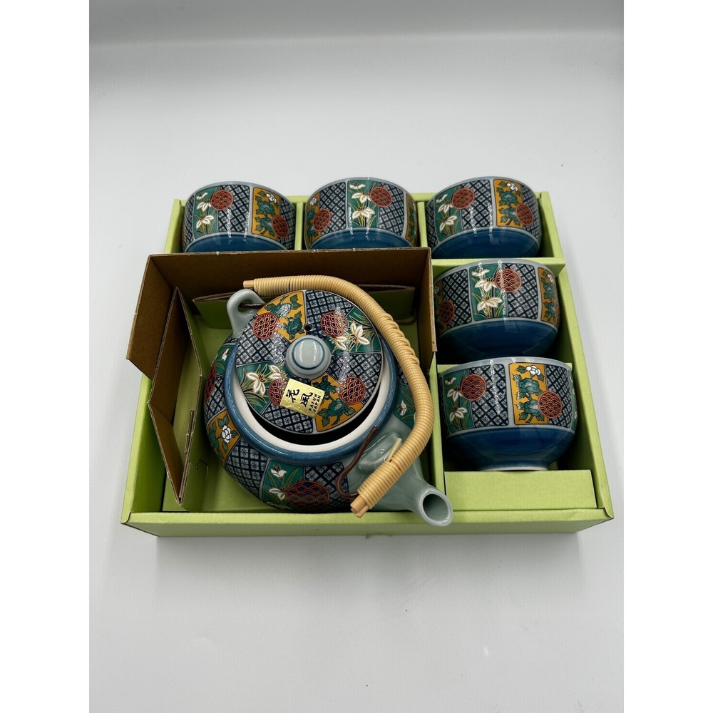 Kafun Japan Ceramic Tea Set Teapot 5 Cups Fuji Green Tea Sencha Gift Boxed NEW